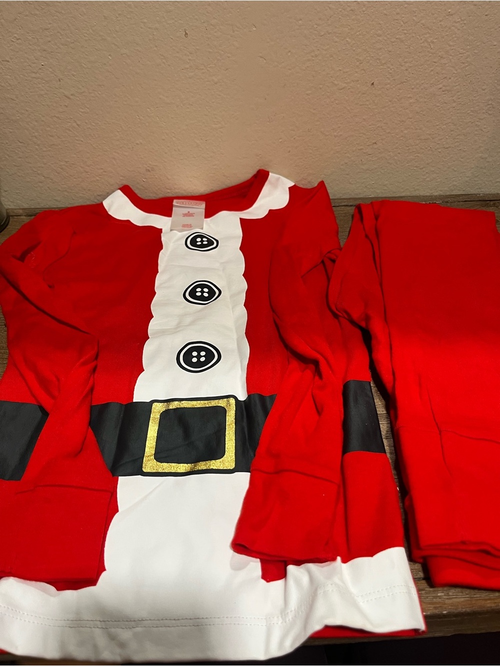Wondershop Red & White Santa-Style Kids Pajama Set with Gold Buckle Print